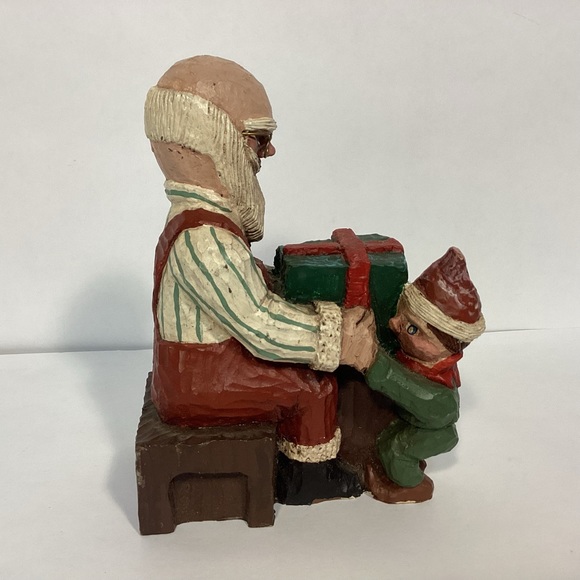 Vintage 1989 Zimmerman collectible Santa with elf, signed. Made in Germany - Picture 2 of 9